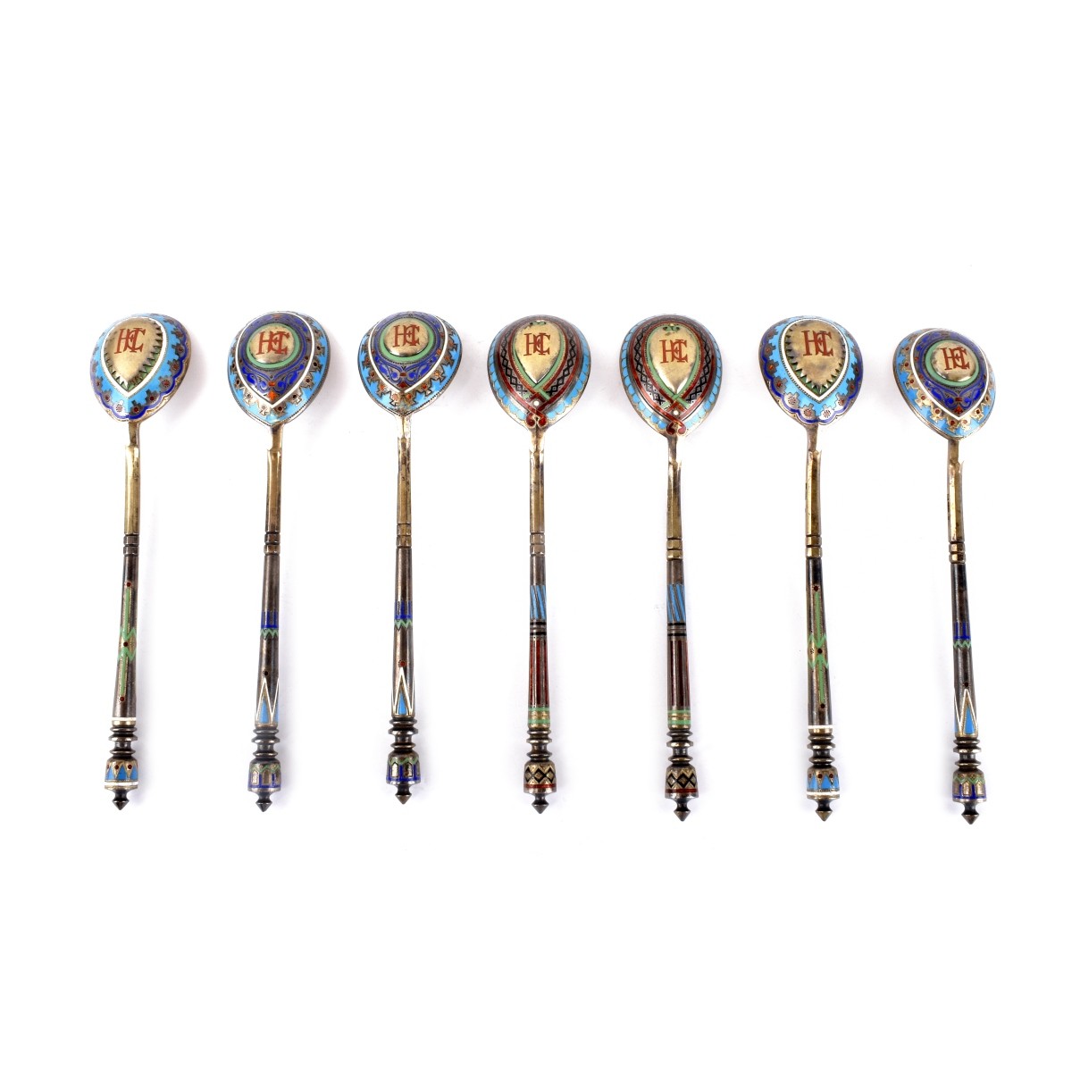 Russian Enamel Silver Spoons