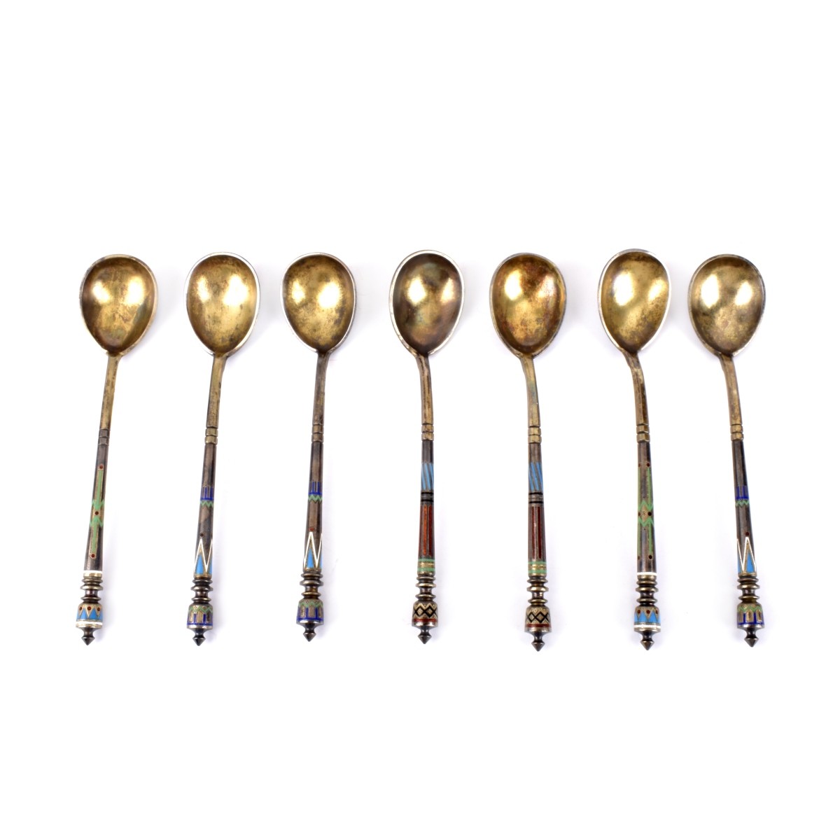 Russian Enamel Silver Spoons