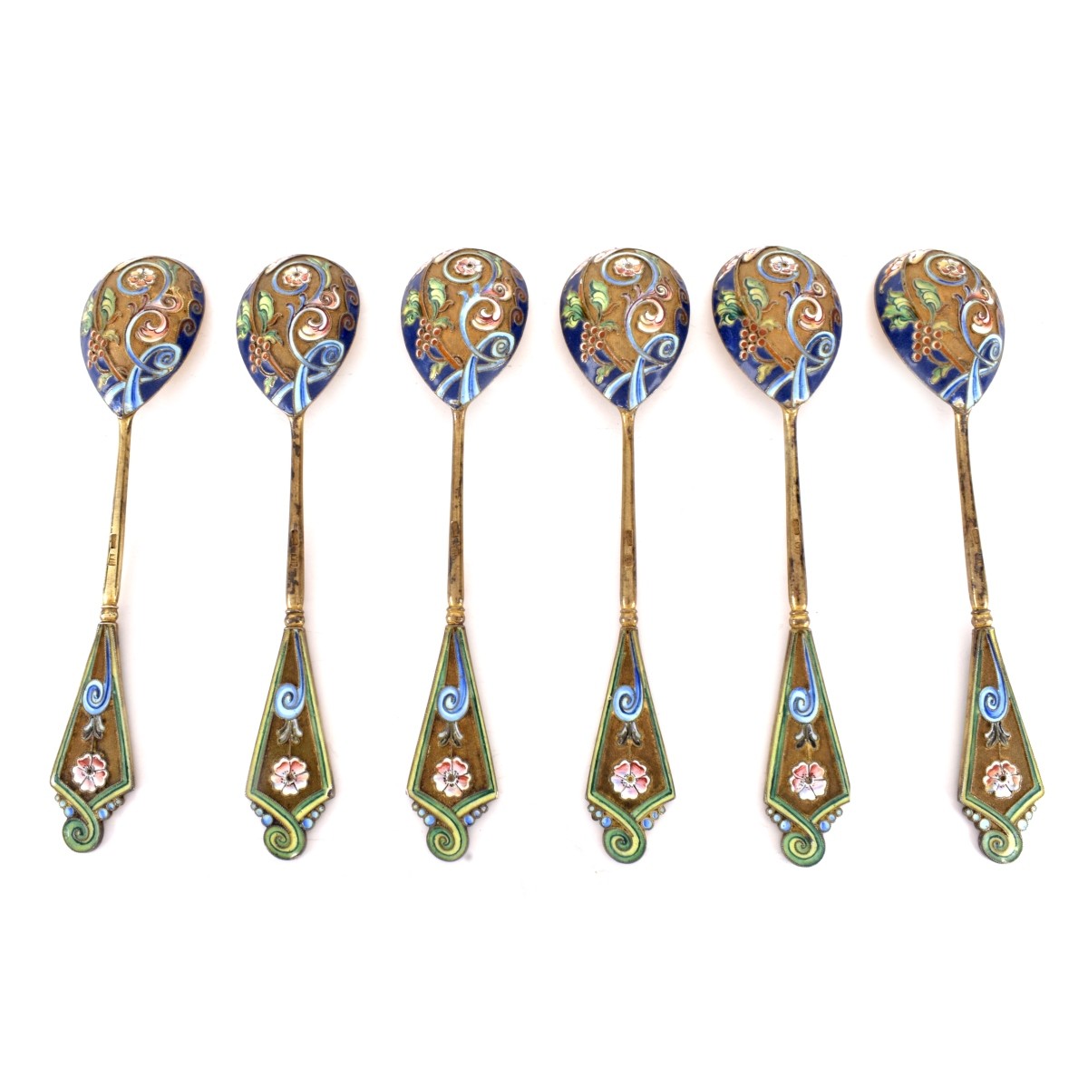 Russian Enamel Silver Spoons