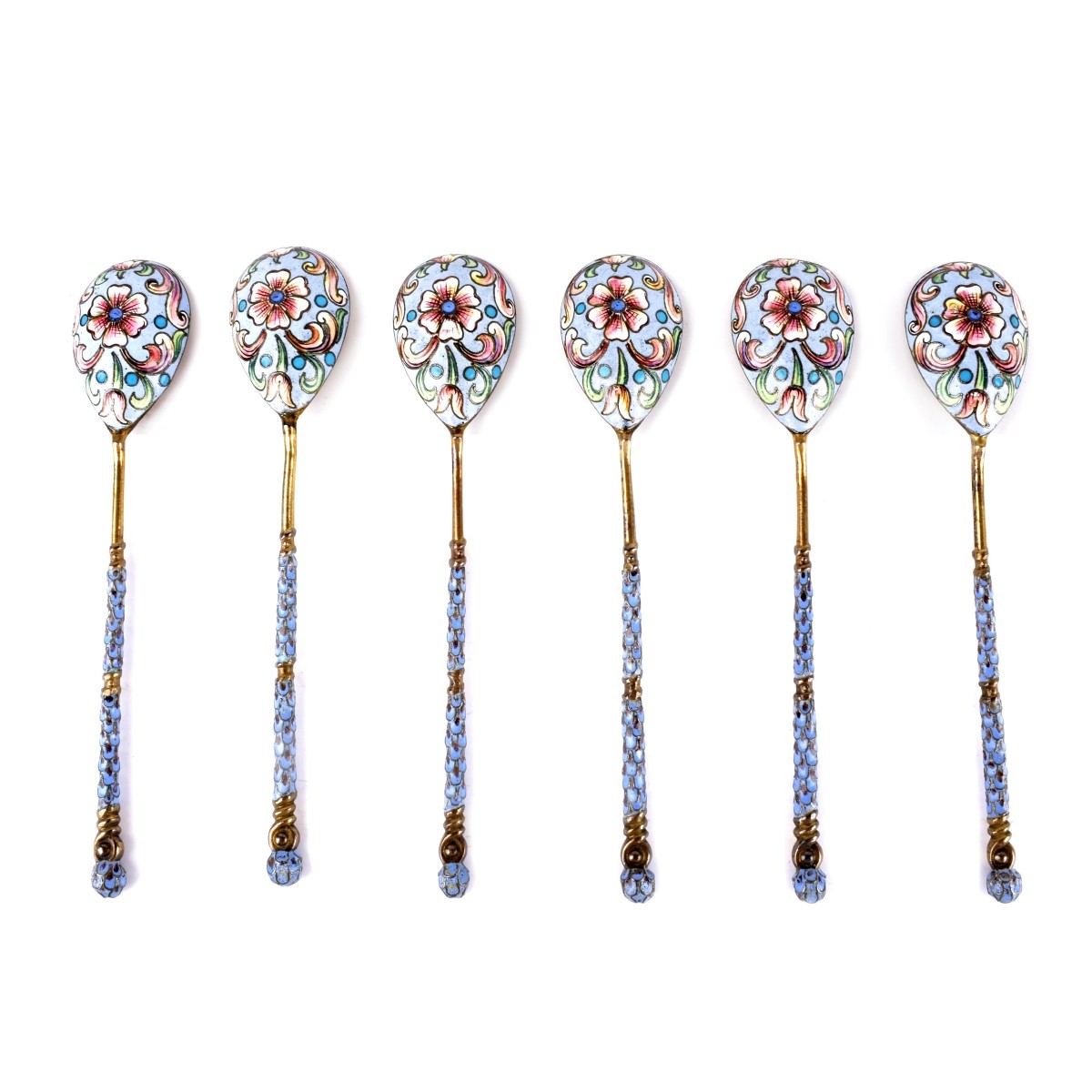 Russian Enamel Silver Spoons