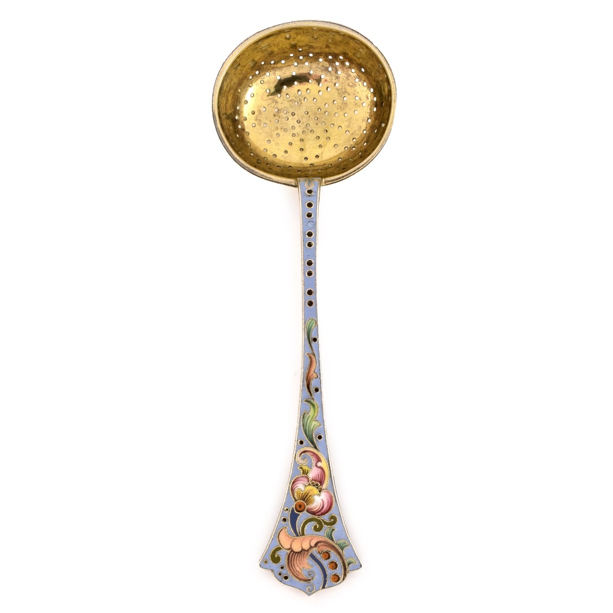 Russian Enamel Silver Tea Strainer