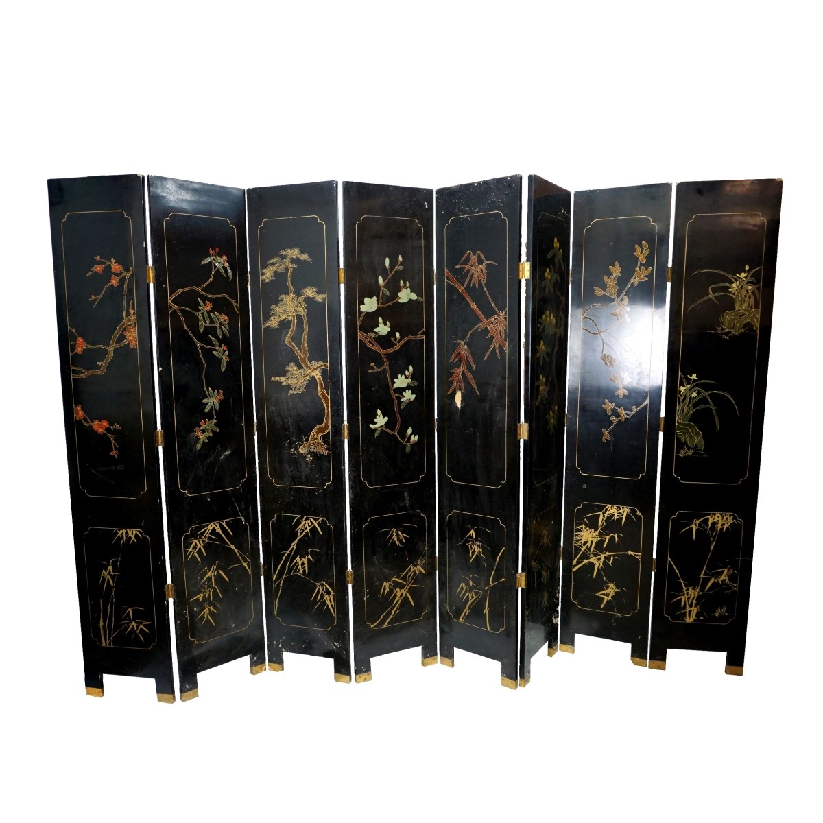 Chinese Black Lacquered 8 Panel Screen