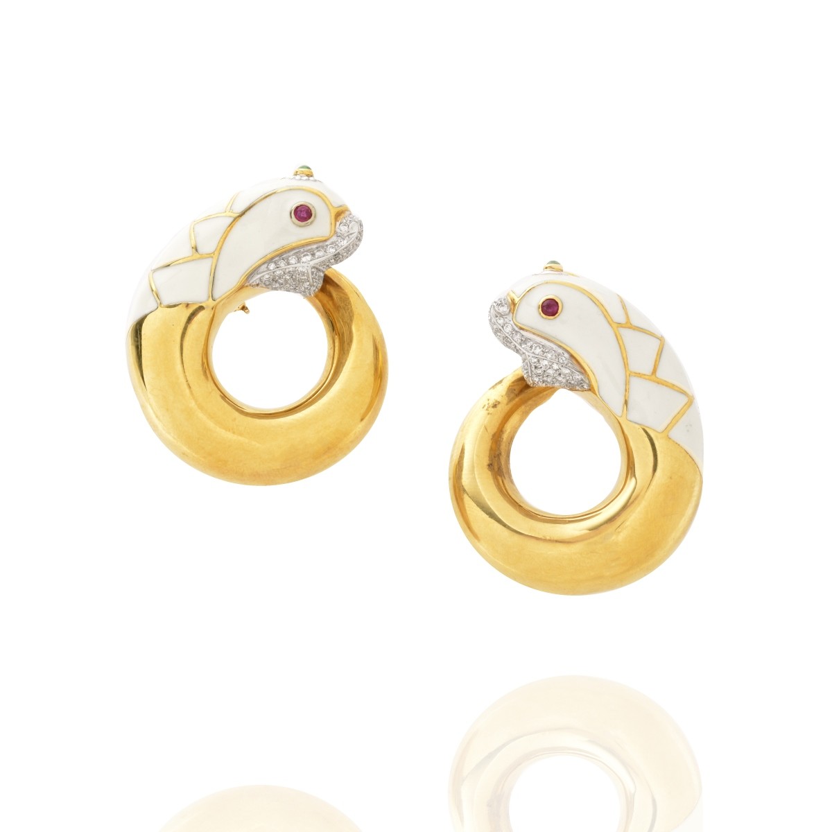 Diamond, Enamel and 18K Earrings