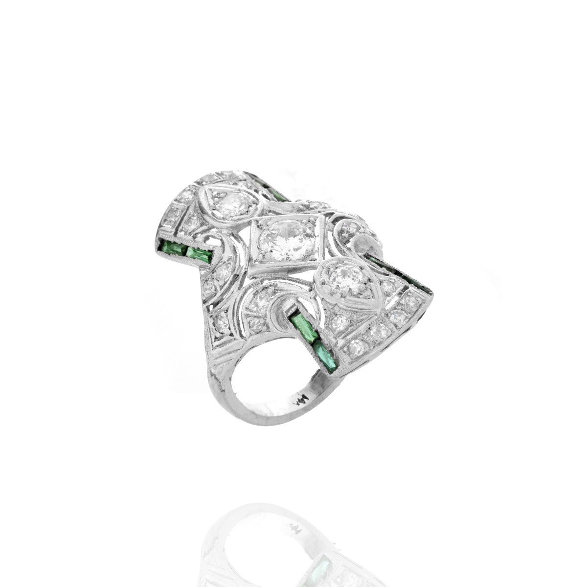 Diamond, Emerald and Platinum Ring