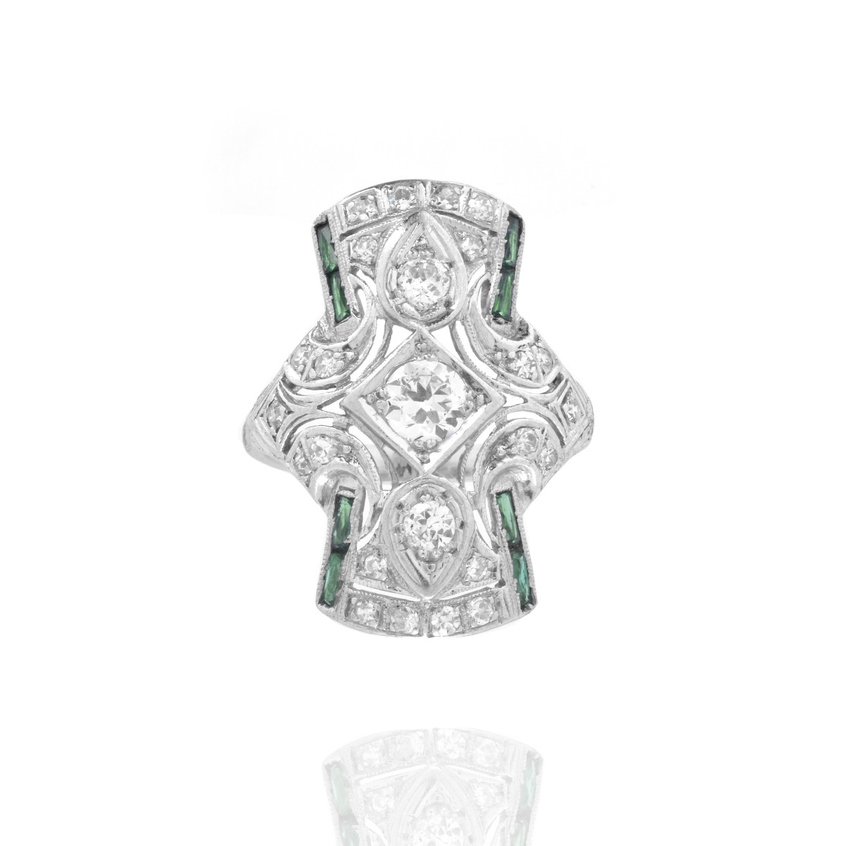 Diamond, Emerald and Platinum Ring