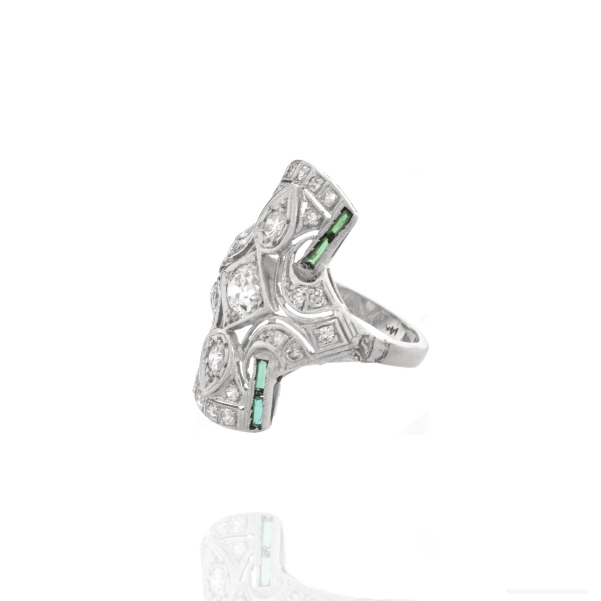 Diamond, Emerald and Platinum Ring