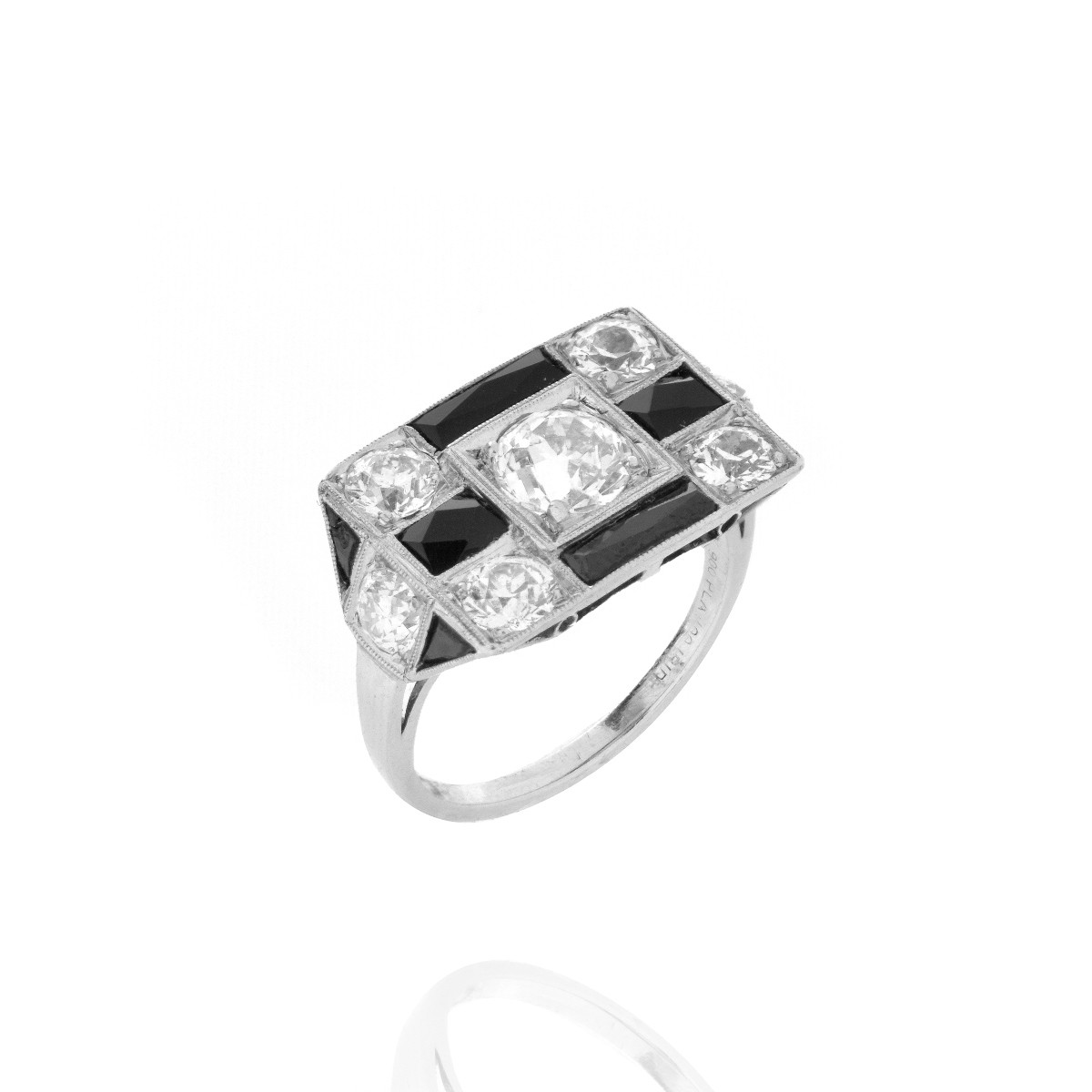 Deco Diamond, Onyx and Platinum Ring