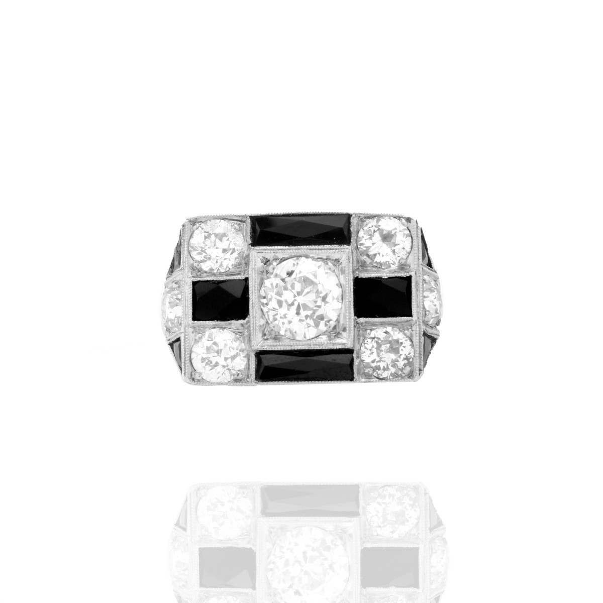 Deco Diamond, Onyx and Platinum Ring