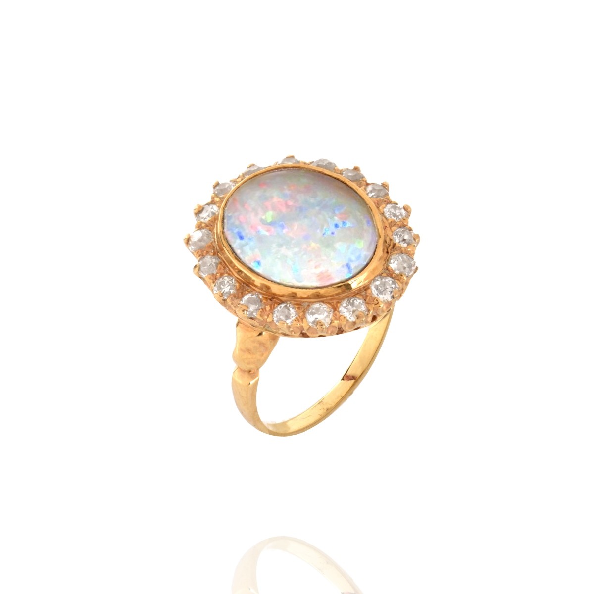 Opal, Diamond and 14K Ring