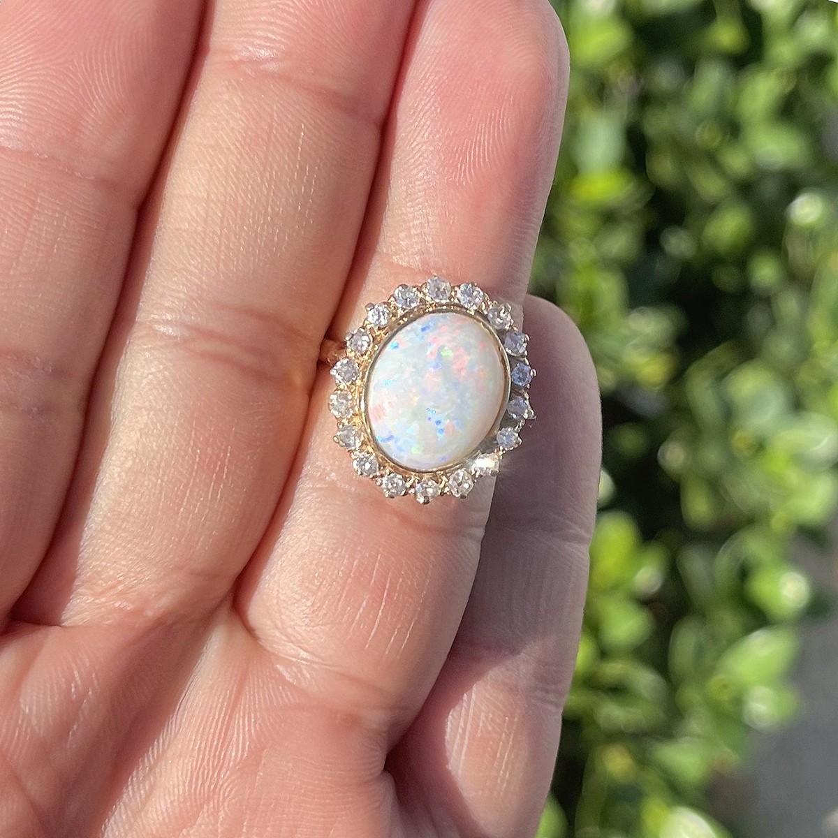 Opal, Diamond and 14K Ring