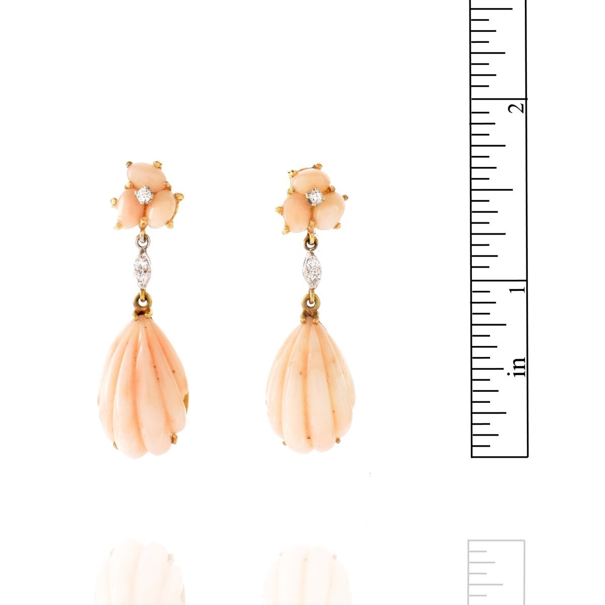 Coral, Diamond and 14K Earrings