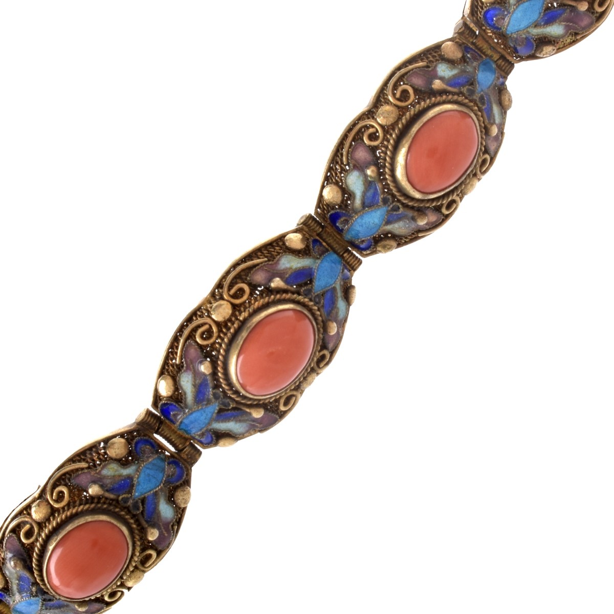 Coral, Enamel and Silver Bracelet