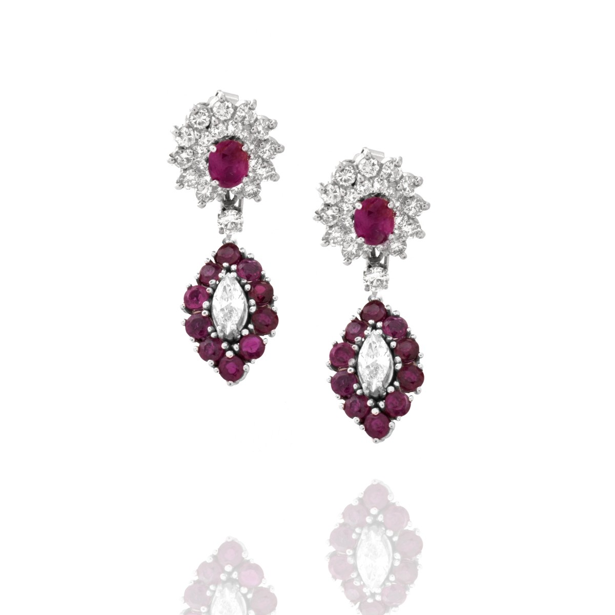 Diamond, Ruby and 18K Earrings