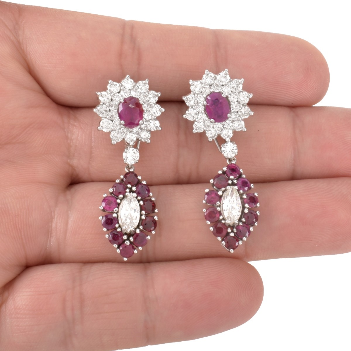 Diamond, Ruby and 18K Earrings