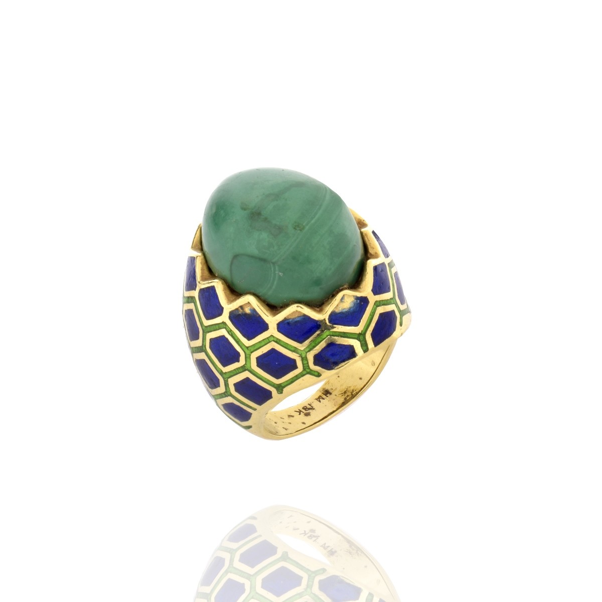 Malachite, Enamel and 18K Ring