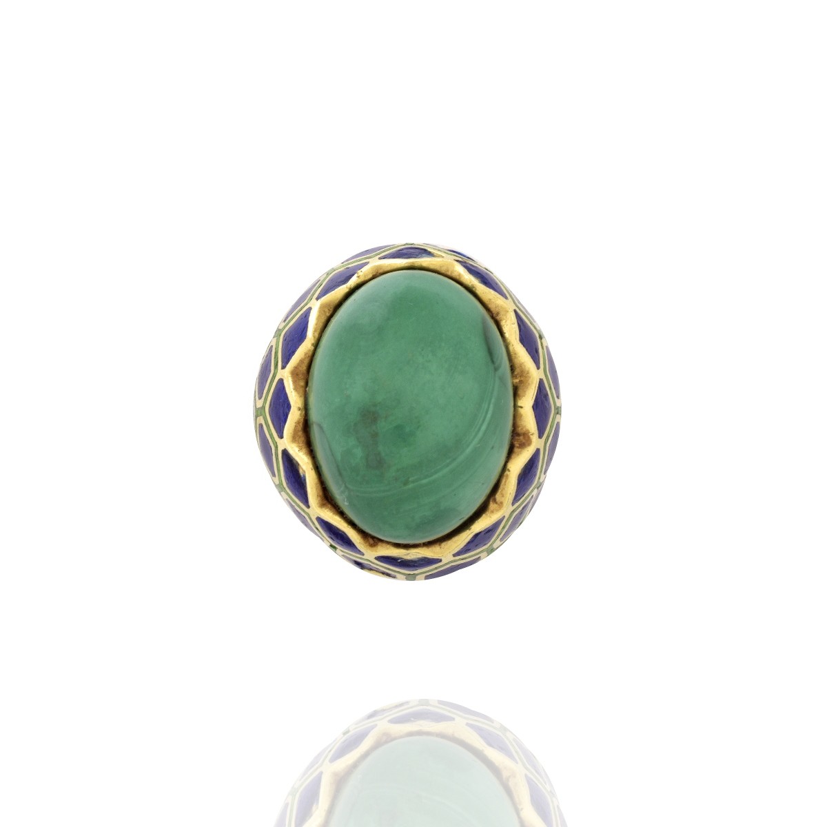 Malachite, Enamel and 18K Ring