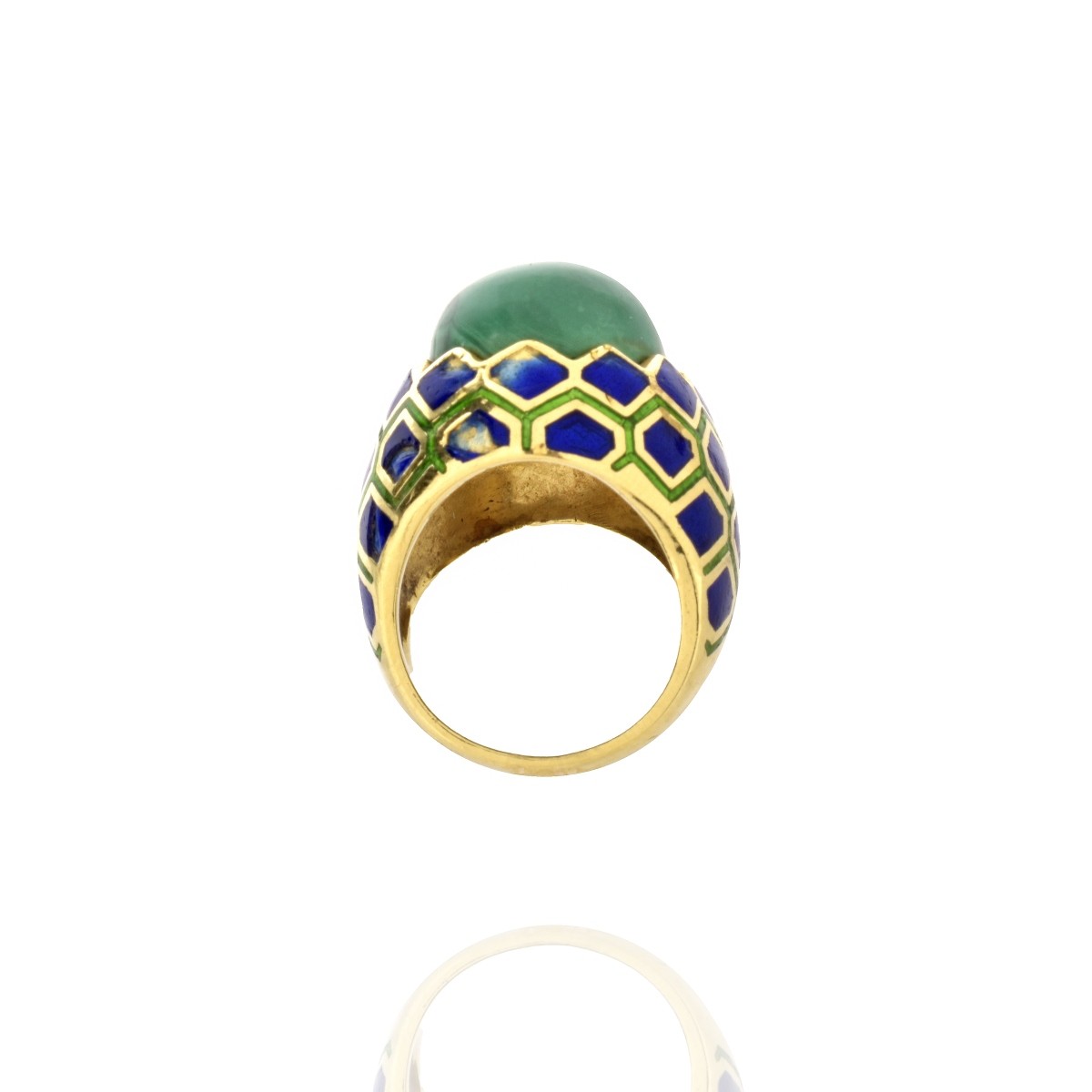 Malachite, Enamel and 18K Ring