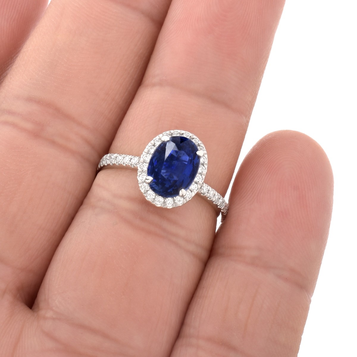 Sapphire, Diamond and Platinum Ring