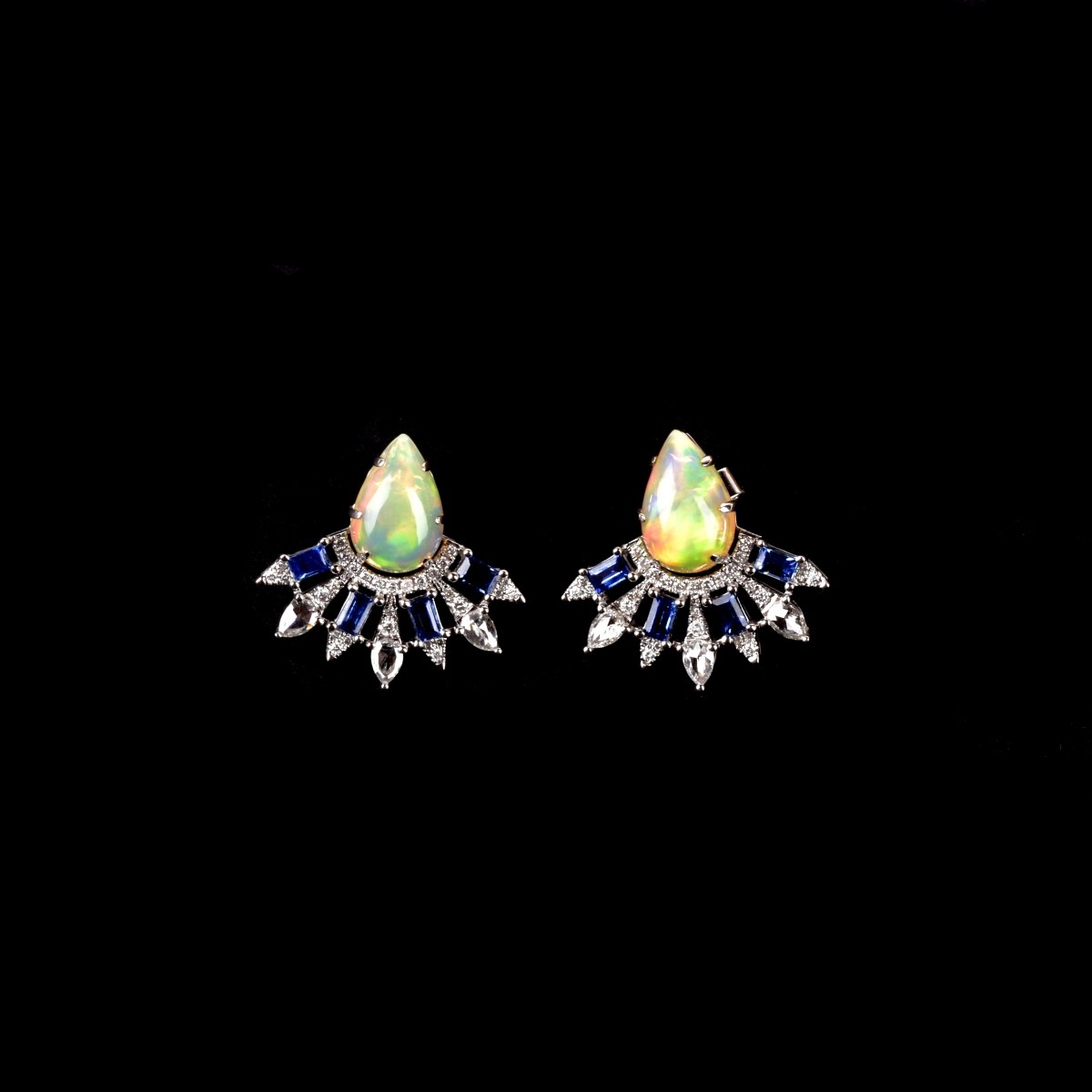 Opal, Sapphire, Diamond and 18K Earrings.