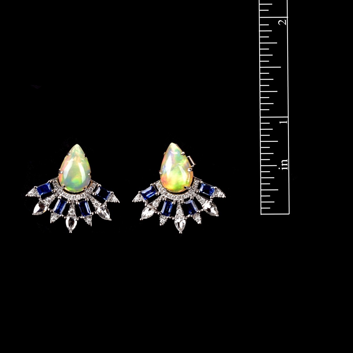 Opal, Sapphire, Diamond and 18K Earrings.