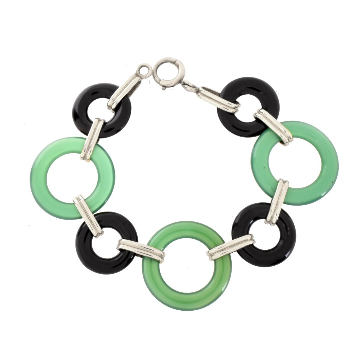 Deco Chrysoprase, Onyx and 14K Bracelet