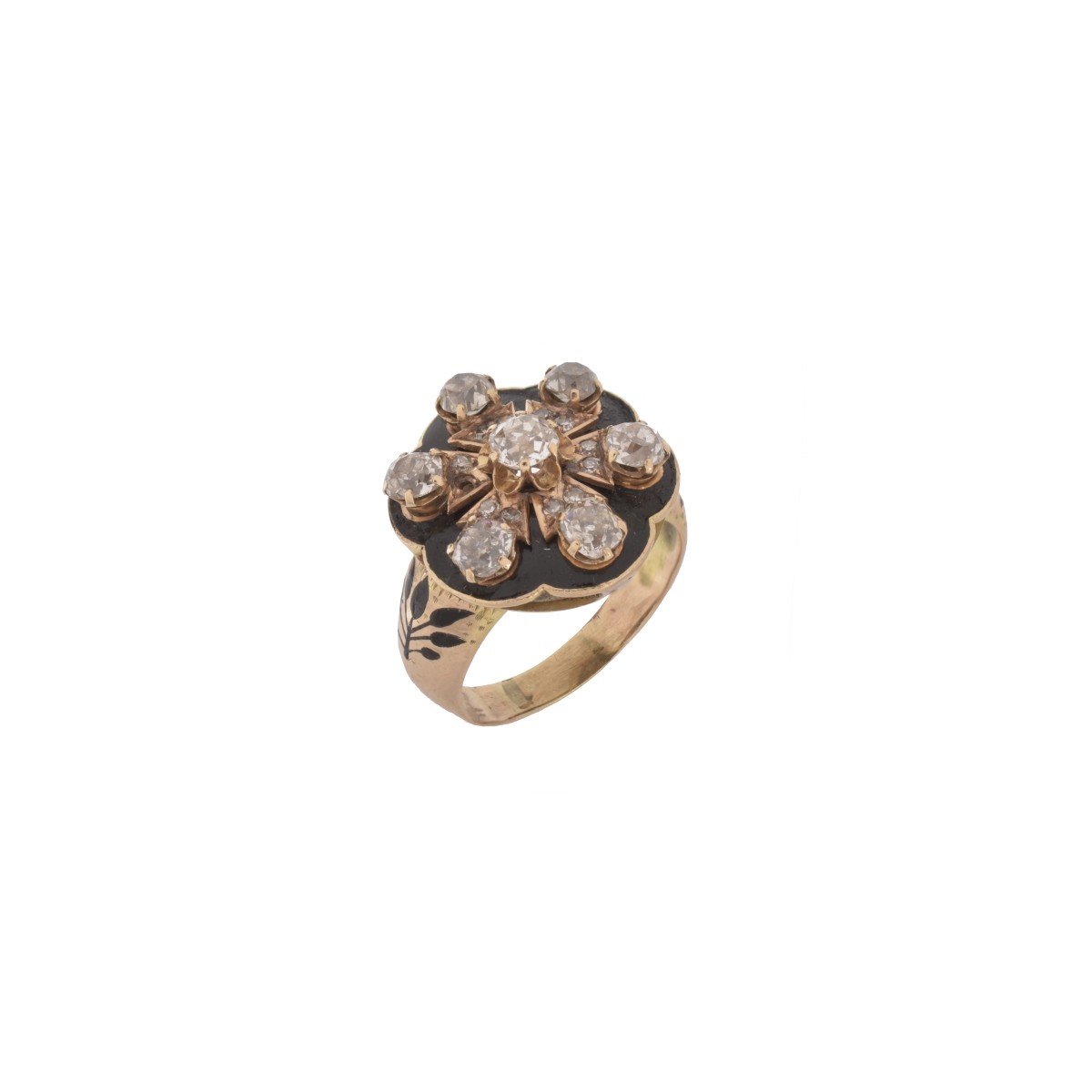 Diamond, Enamel and 14K Ring