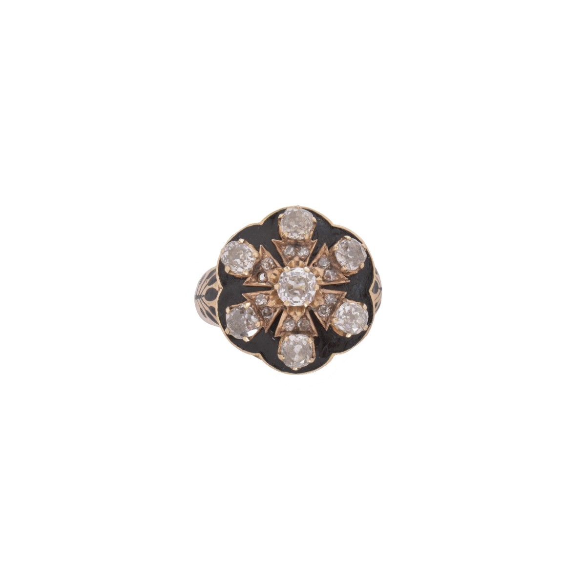 Diamond, Enamel and 14K Ring