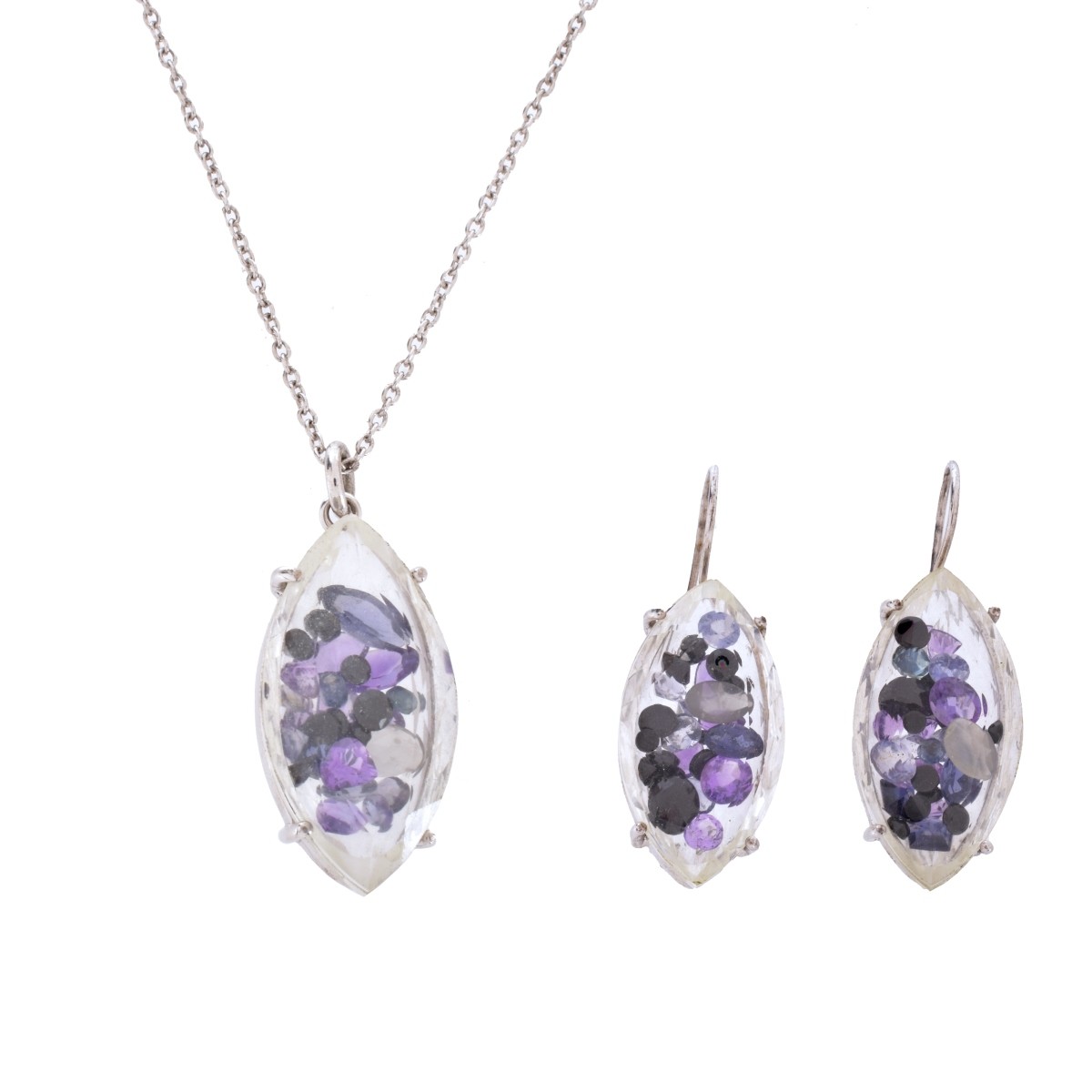 Gemstone and Silver Necklace and Earrings