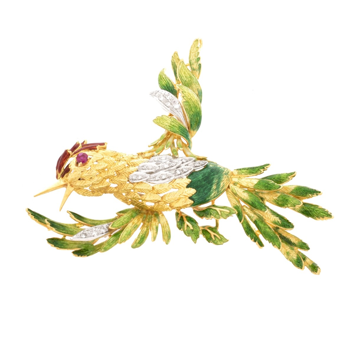 18K and Enamel Bird Brooch