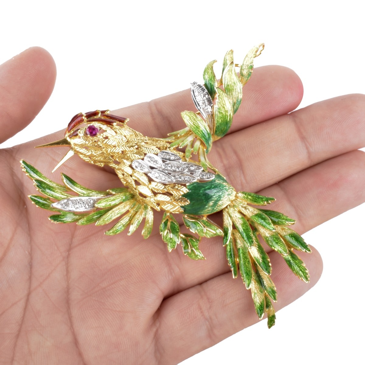 18K and Enamel Bird Brooch