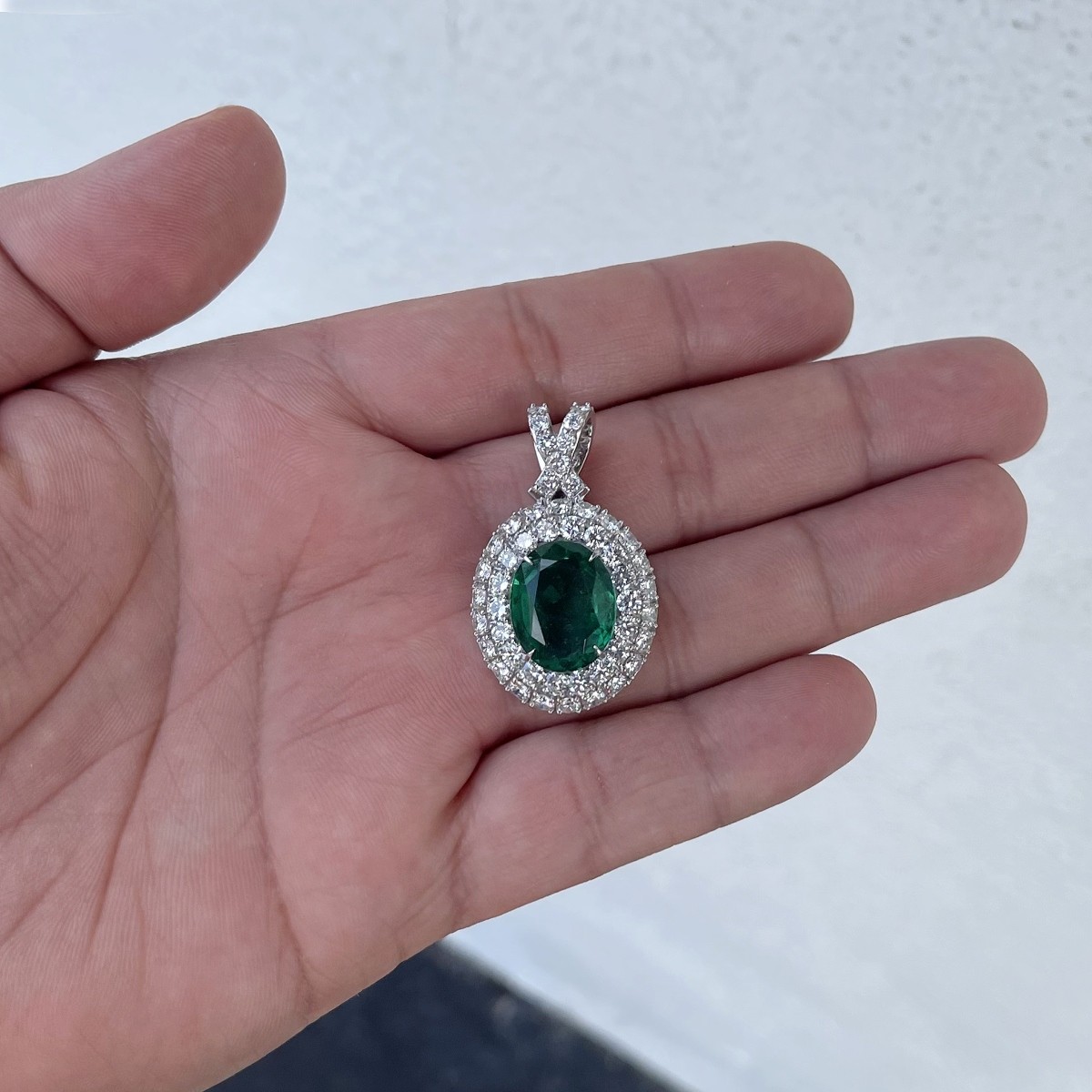 Emerald, Diamond and Platinum Pendant