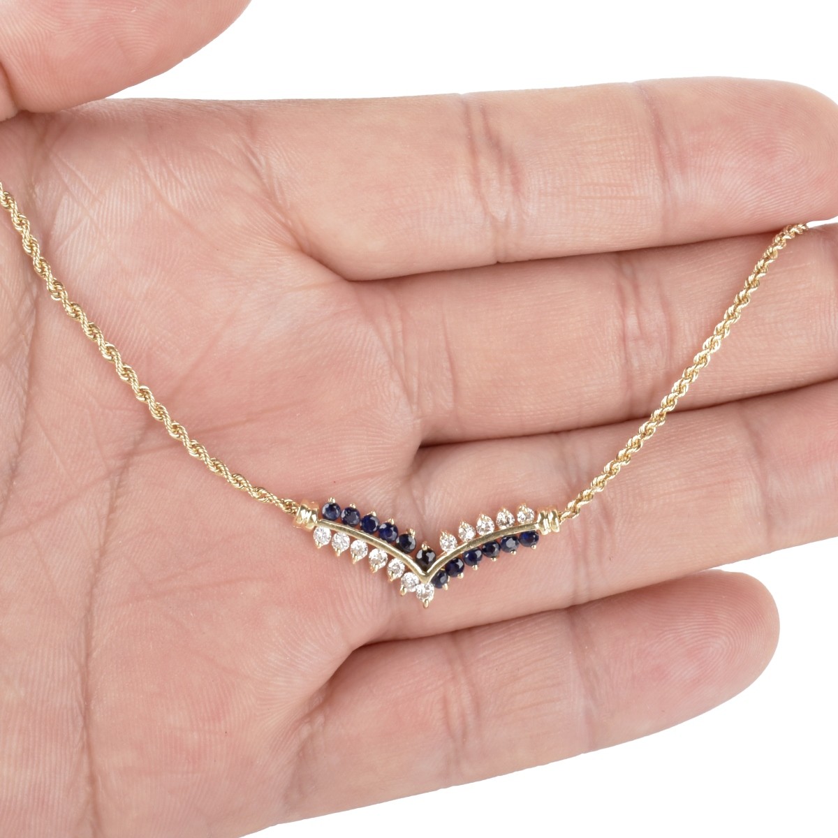 Diamond, Sapphire and 14K Necklace