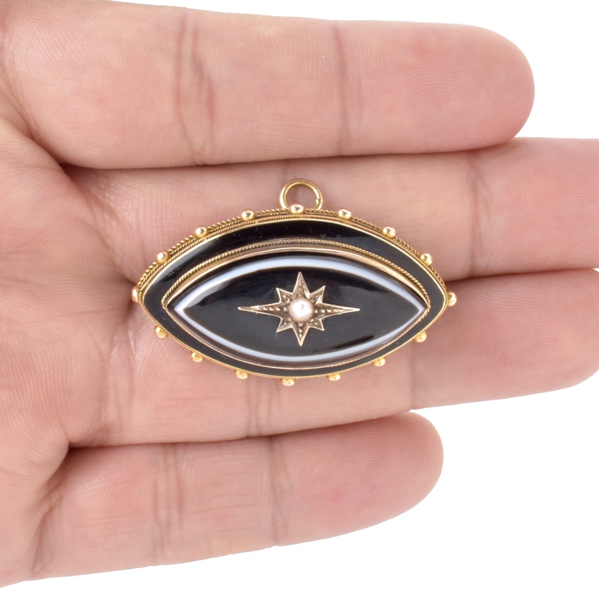 14K, Agate and Pearl Pendant Brooch