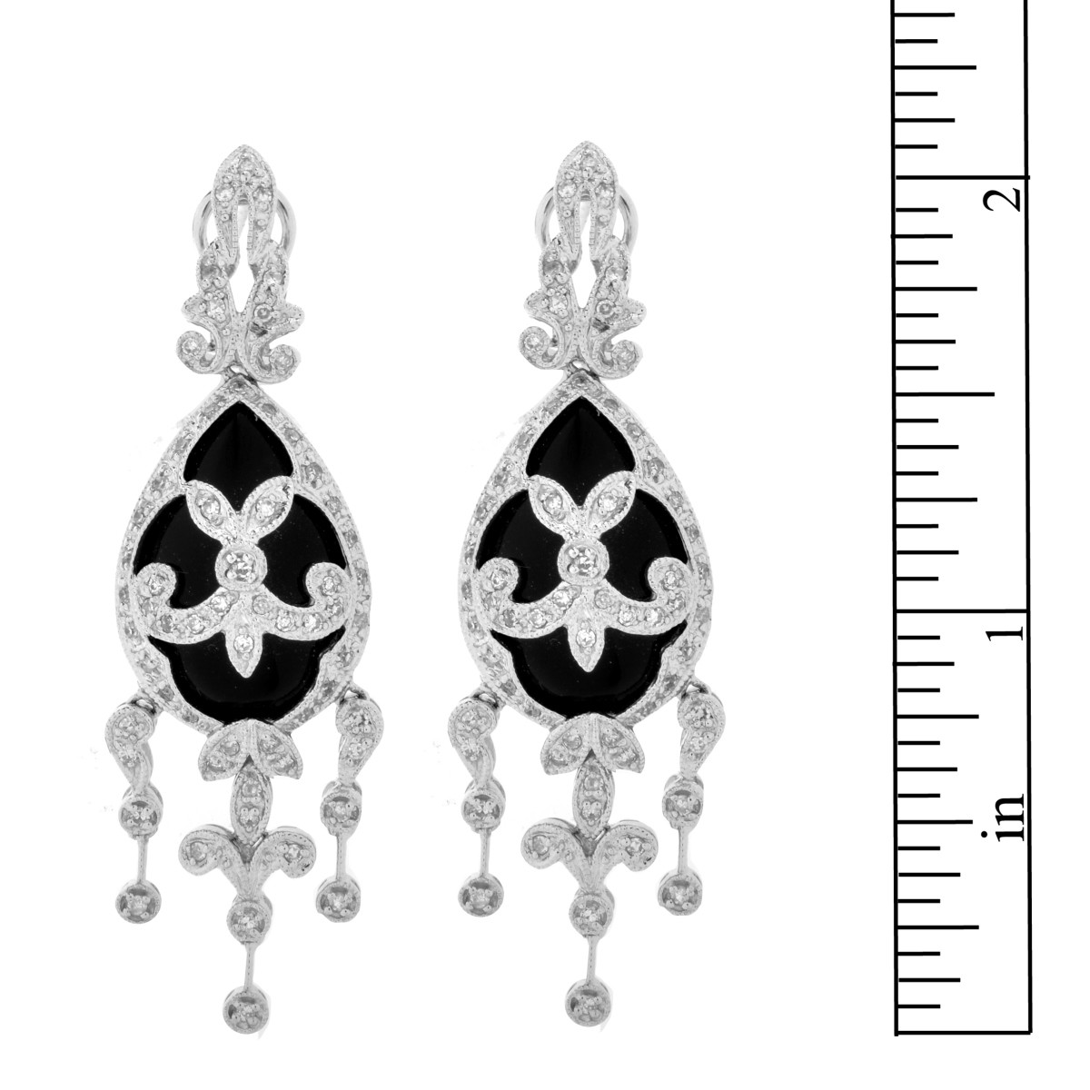 Diamond, Onyx and 14K Earrings