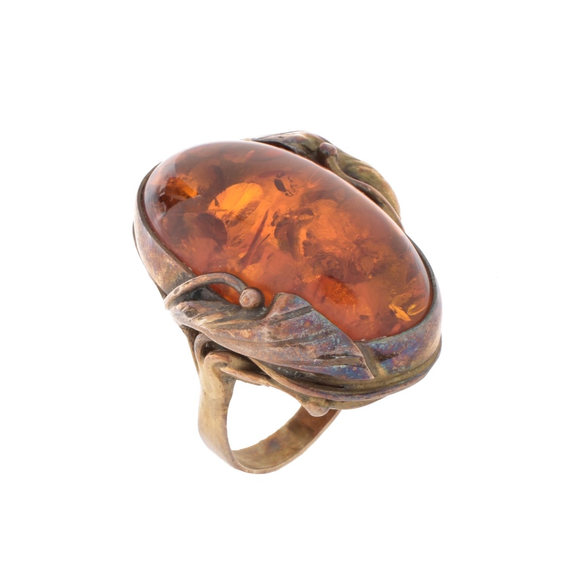 Amber and Silver Ring