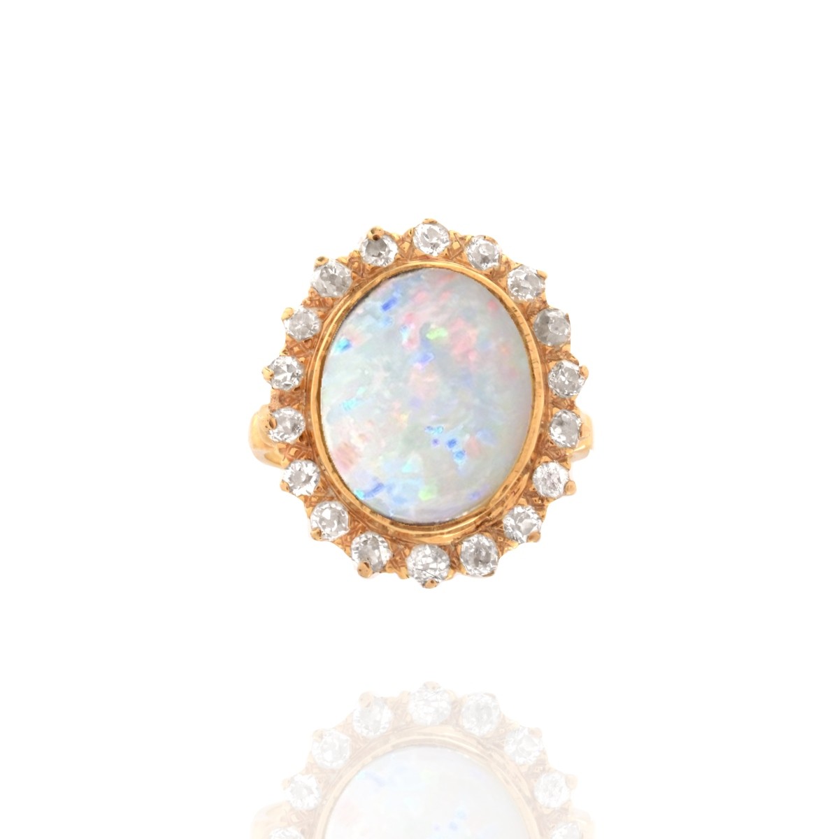 Opal, Diamond and 14K Ring