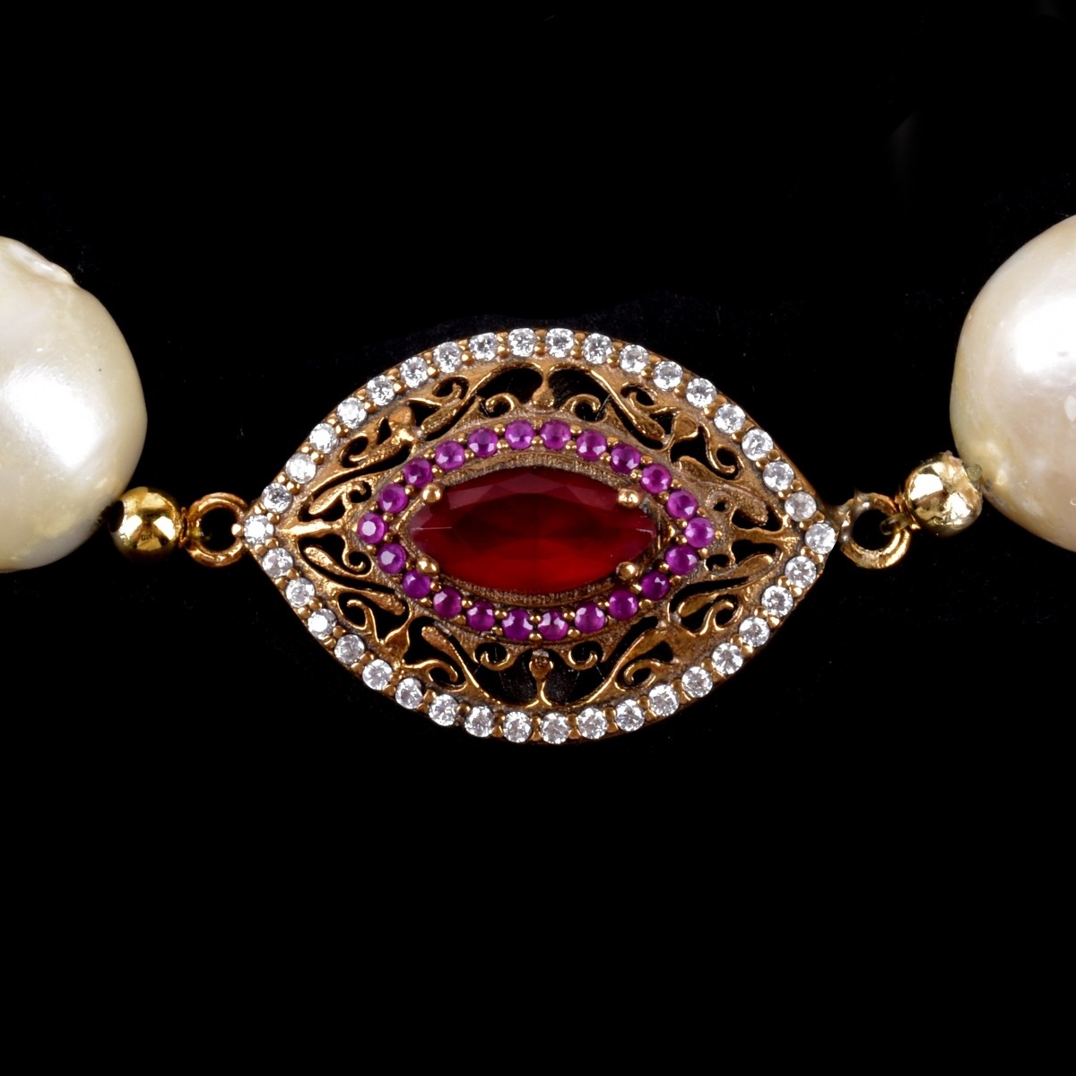 Pearl, Diamond, Ruby and Silver Bracelet