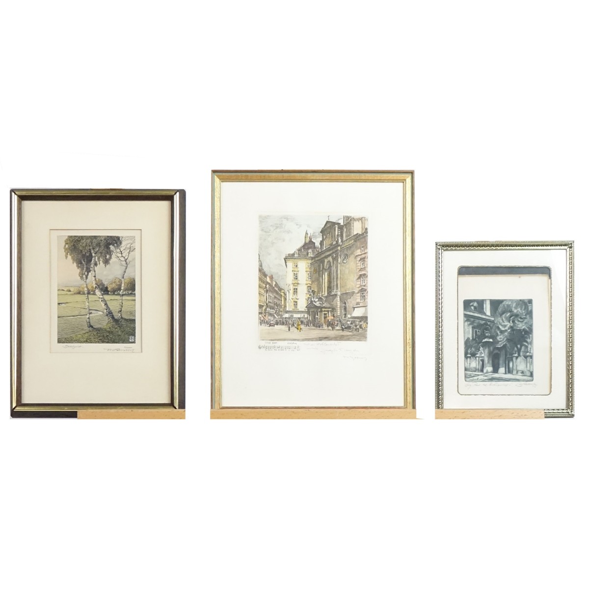 3 German Signed Color Etchings