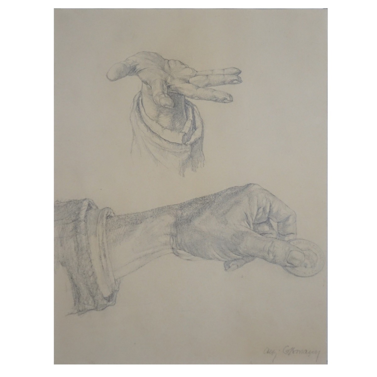 20th C. European School "Hand Study" Sketch