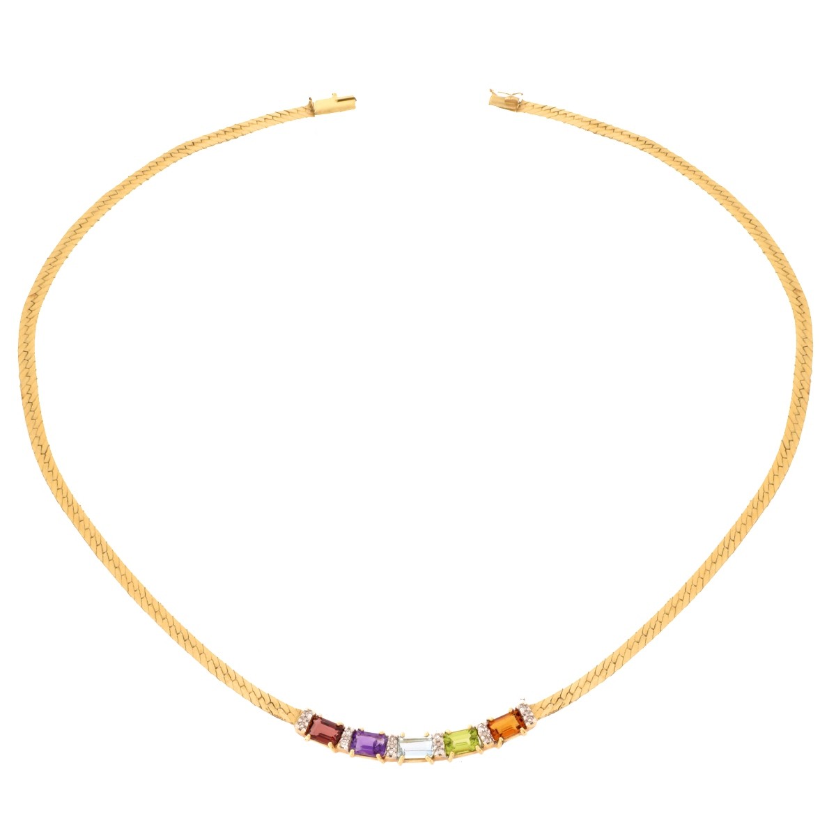 Gemstone, Diamond and 14K Necklace