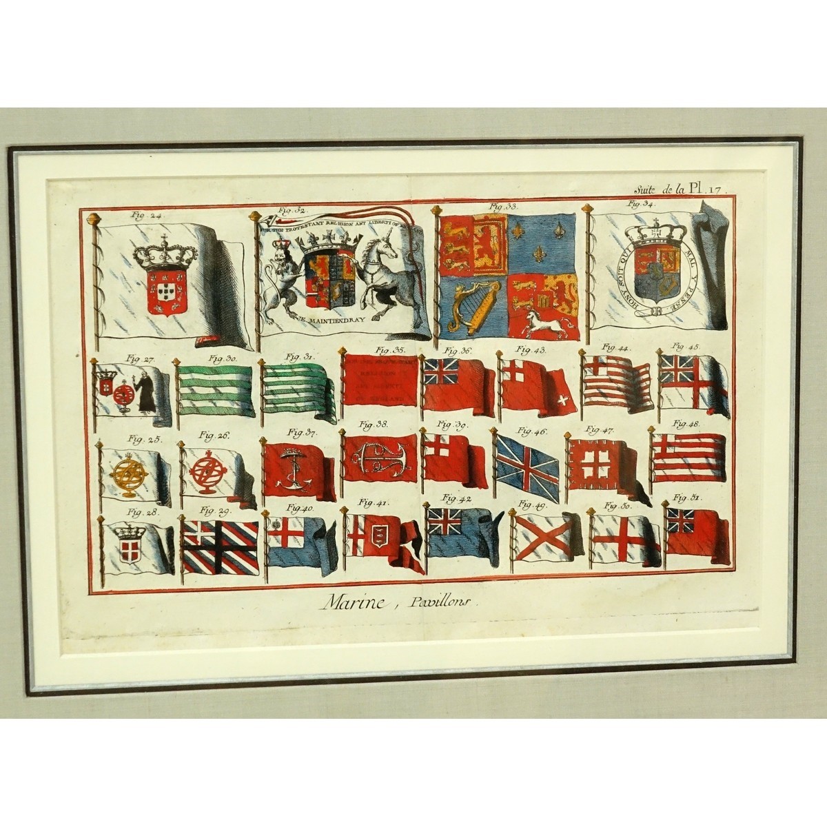 Two (2) Antique Color Prints Marine Flags