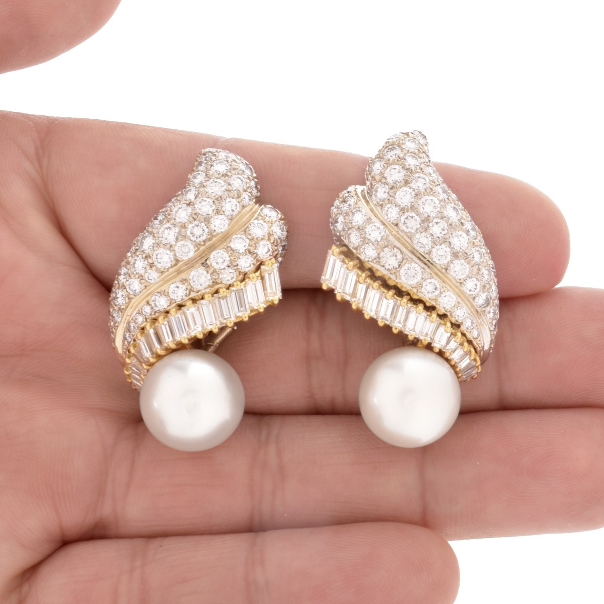 Diamond, Pearl and 18K Earrings