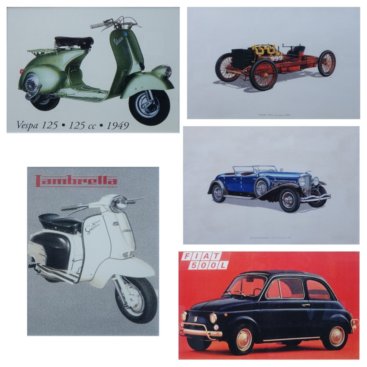 Five (5) Vintage Vehicle Art Prints