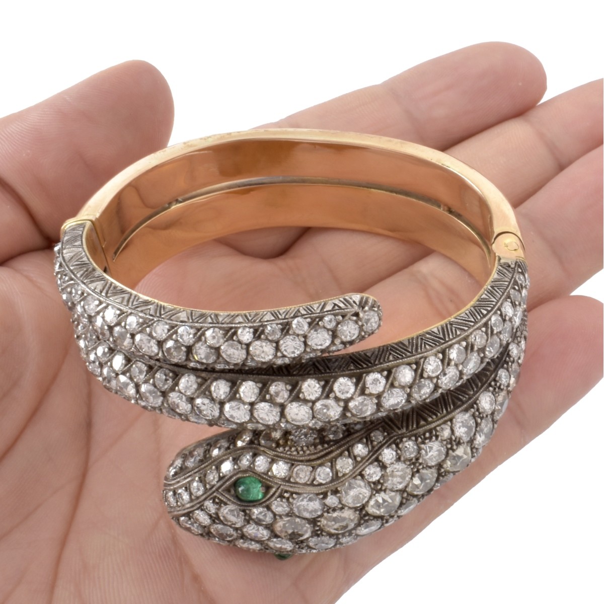 Diamond, 18K and Silver Snake Bangle