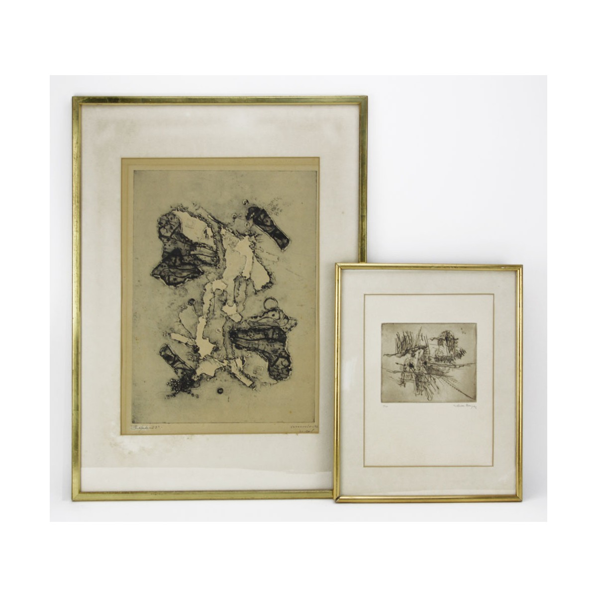 Two (2) Vintage Abstract Signed Etchings