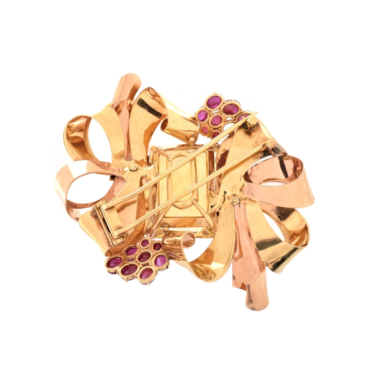 Citrine, Diamond, Ruby and 18K Brooch