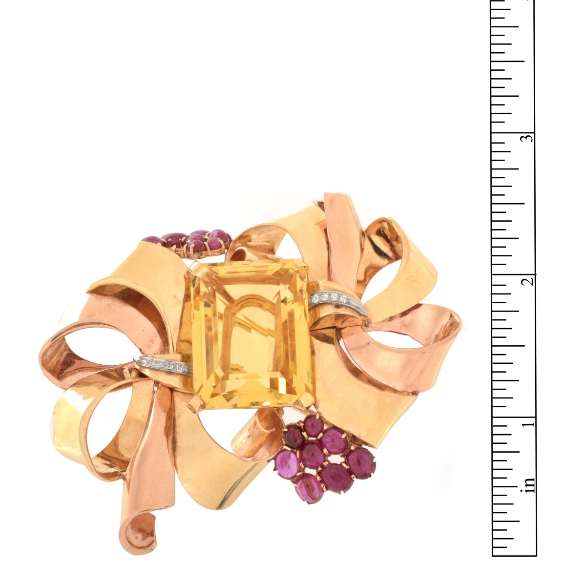 Citrine, Diamond, Ruby and 18K Brooch