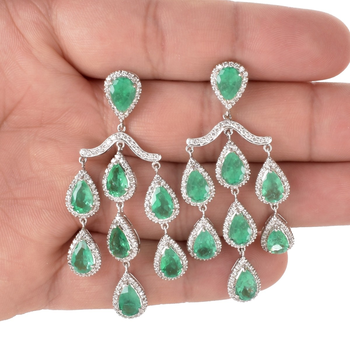 Emerald, Diamond and 18K Earrings