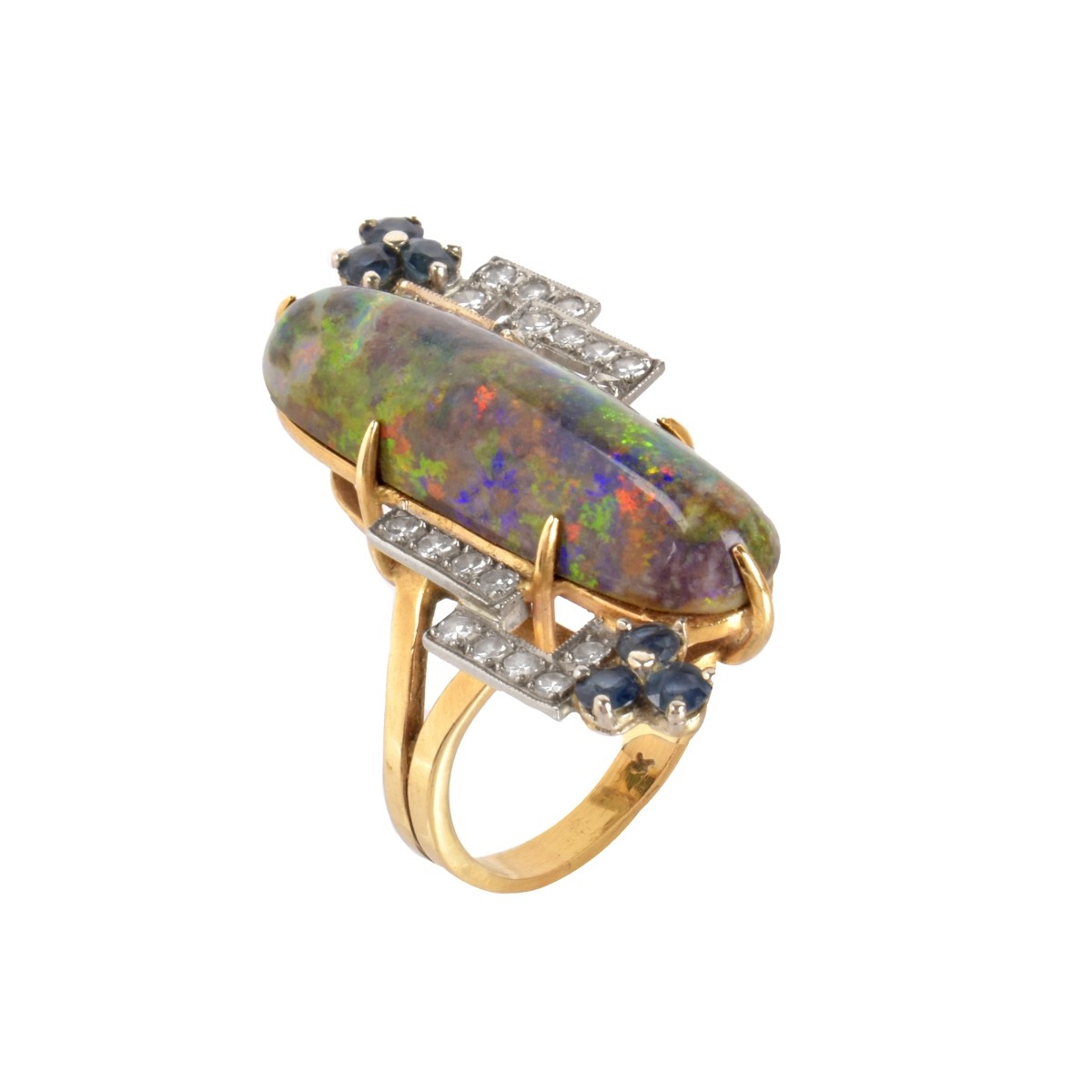 Opal, Diamond, Sapphire and 14K Ring