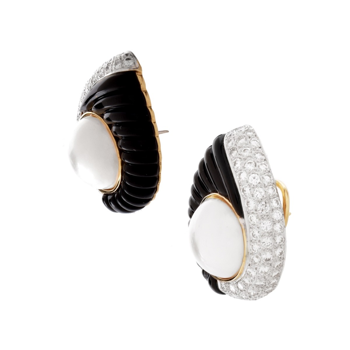 Diamond, Pearl, Onyx and 18K Earrings